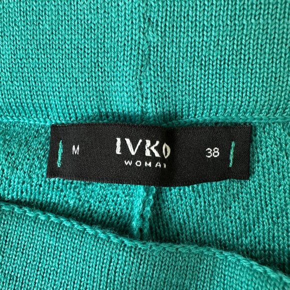 IVKO Womens 100% Wool Pull On Knit Pants Size M (38) Teal Basket Weave Stretch - Picture 3 of 12